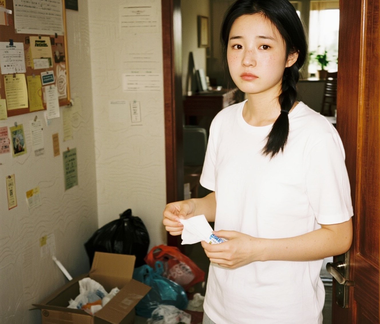 一位女生正在搬家