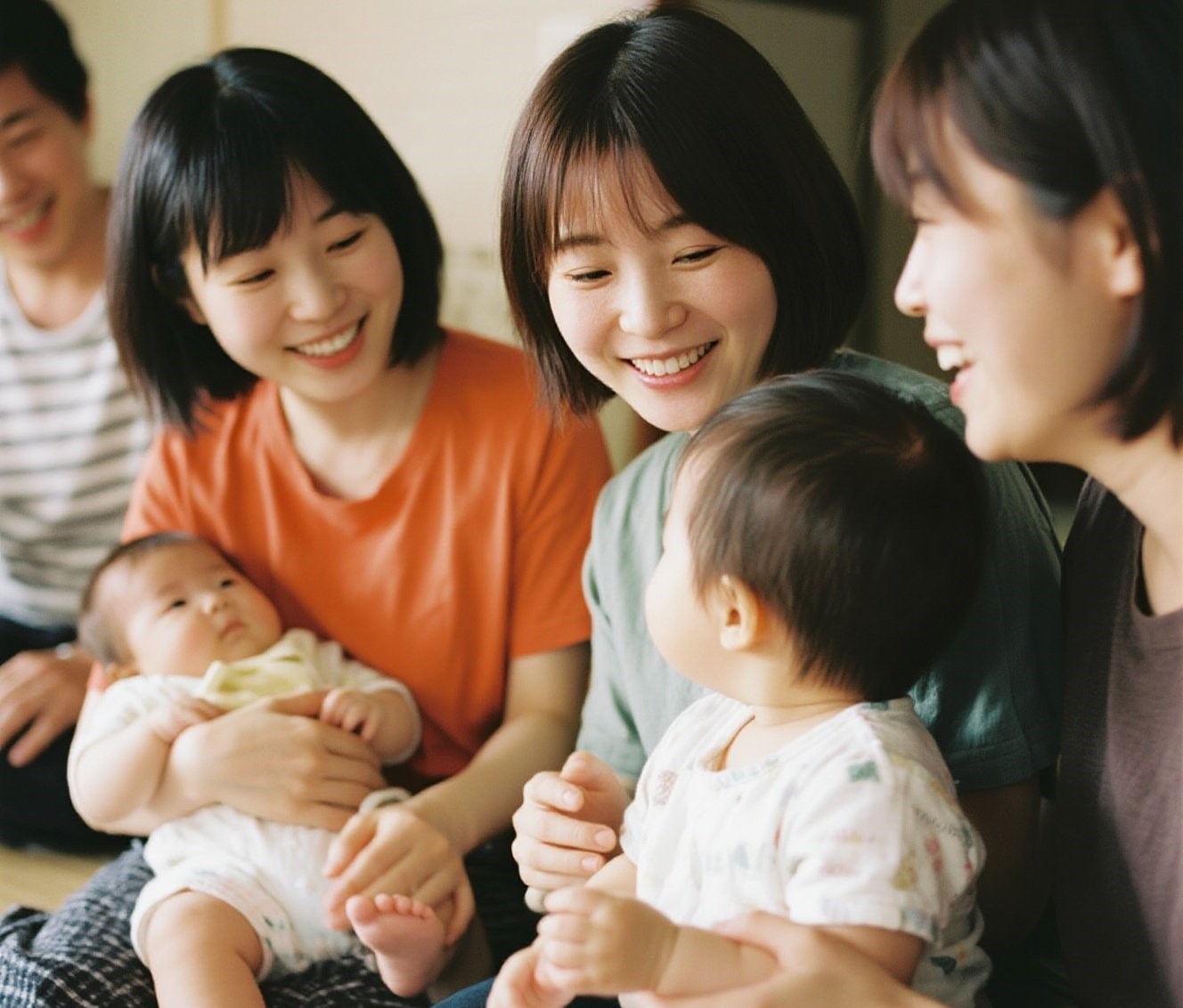 几个宝妈相约在小区楼下玩耍